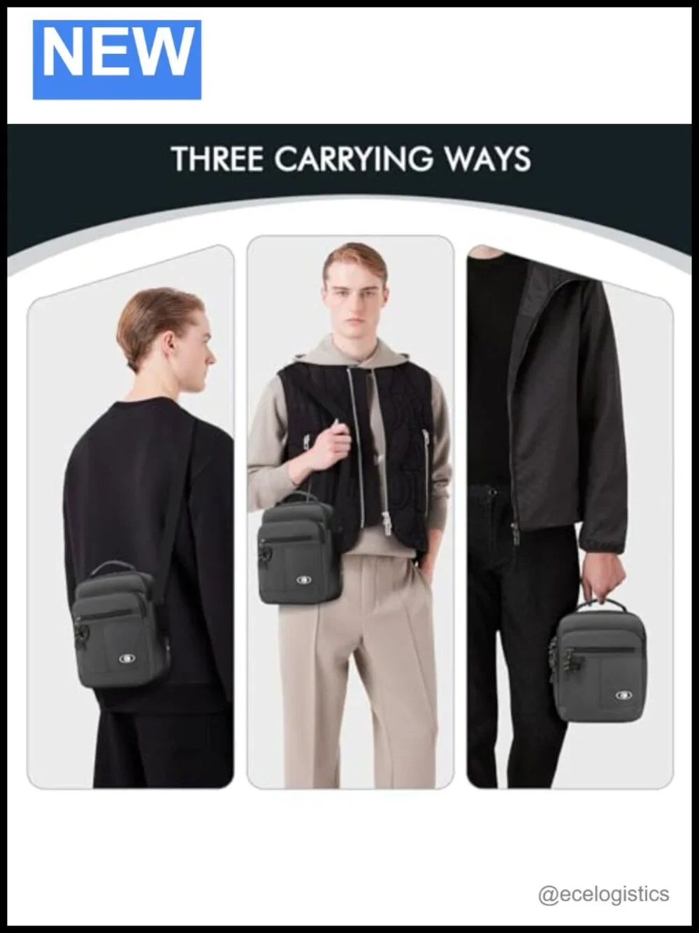 Men's Waterproof Nylon Shoulder Bag Crossbody Sling for Tablet Business Travel
